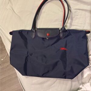 Longchamp Dark Blue Tote with Red Details